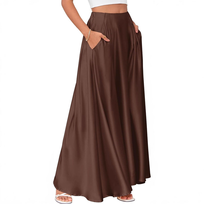 Women's satin A-line midi skirt with pockets, view 5 - MRSLM