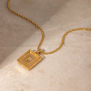 18k gold plated zircon malachite pendant necklace, view 3 - MRSLM