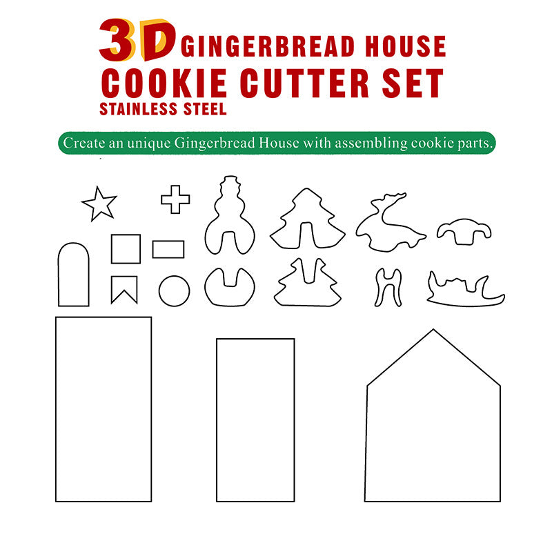 Christmas gingerbread house cookie cutter set, view 4 - MRSLM