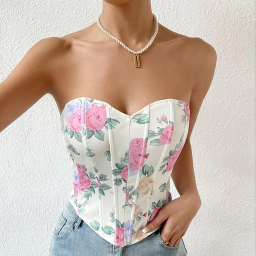 floral strapless corset tank top - MRSLM