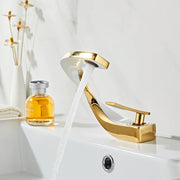 brass gold and white bathroom basin faucet, view 2 - MRSLM