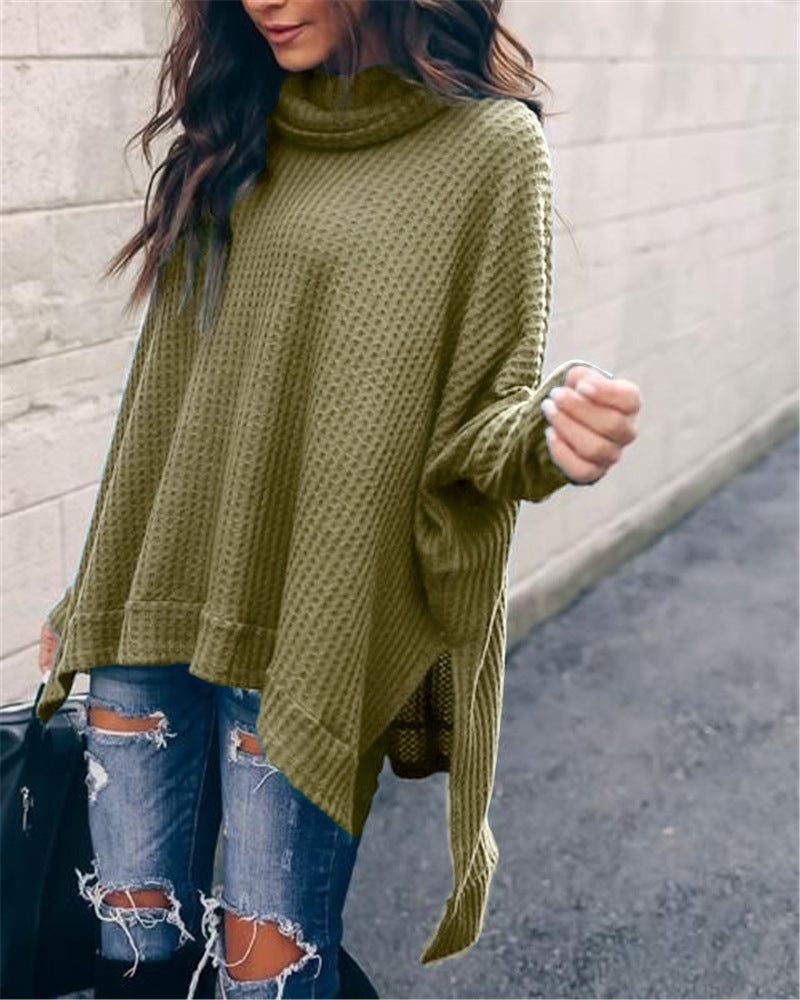 women's high collar irregular hem sweater, view 3 - MRSLM