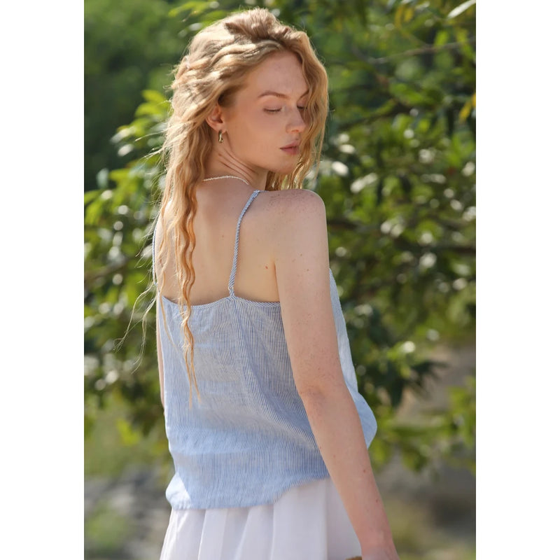 striped linen cami top, view 3 - MRSLM