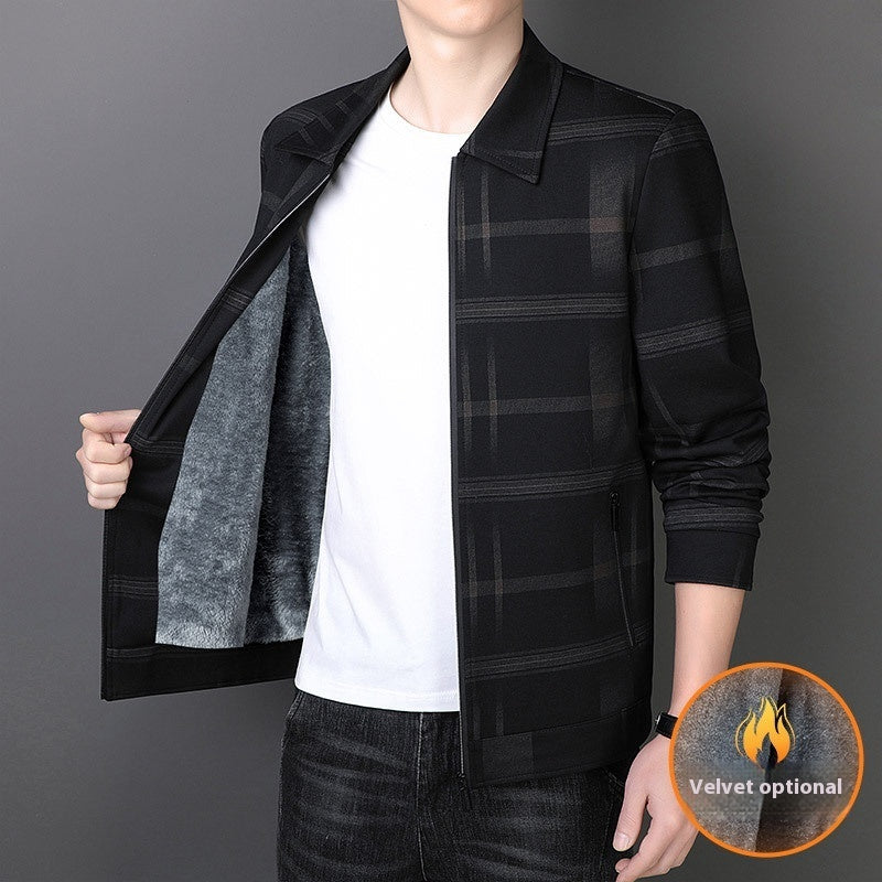 mens turn-down collar plaid coat, view 2 - MRSLM