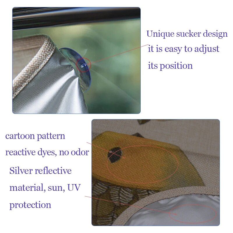 Cartoon linen car sun shade curtain, view 10 - MRSLM