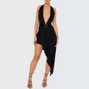 halter neck midi dress with thigh-high split, view 2 - MRSLM