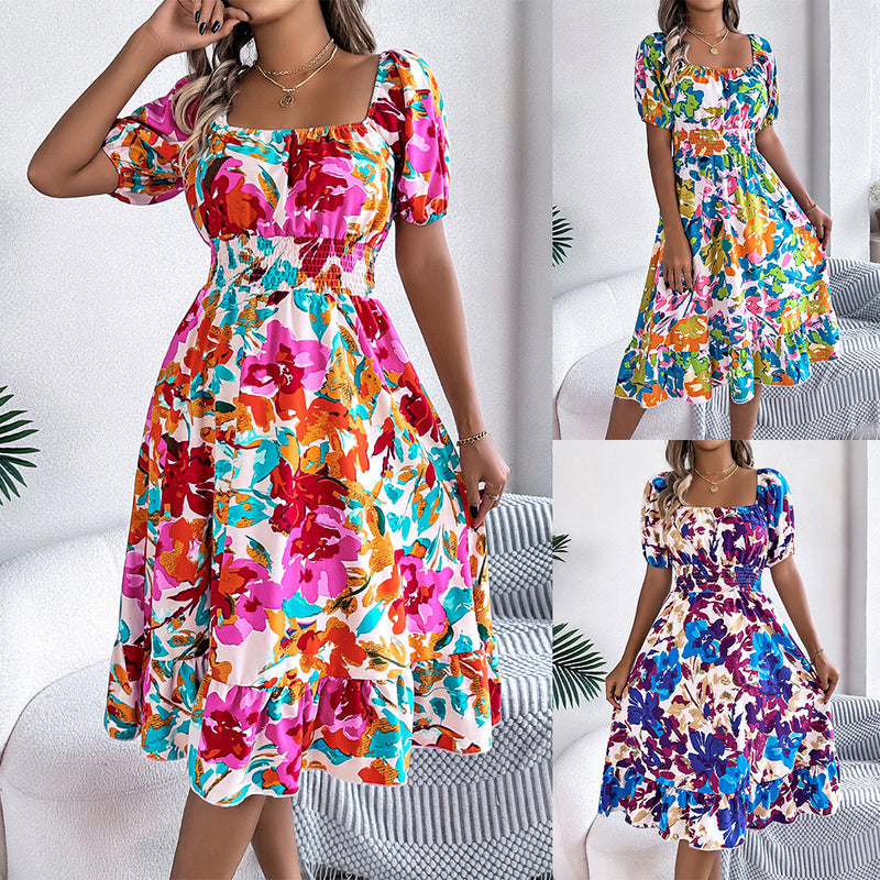 Square collar ruffle A-line dress - MRSLM