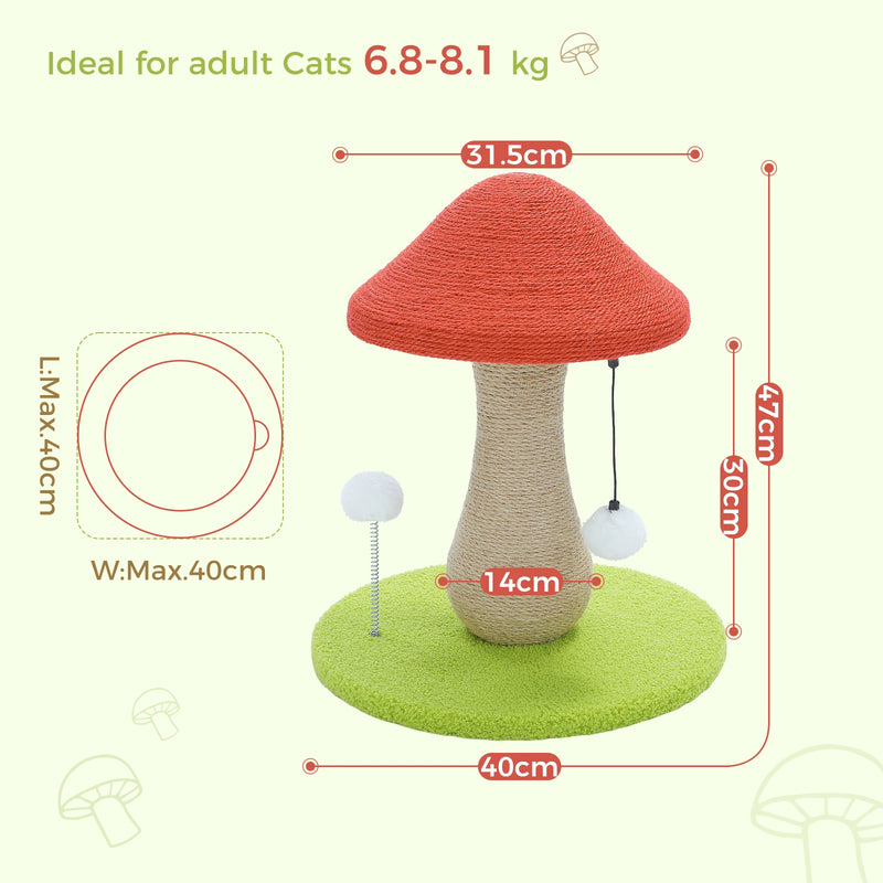 mushroom cat scratching post with sisal and pompoms, view 5 - MRSLM