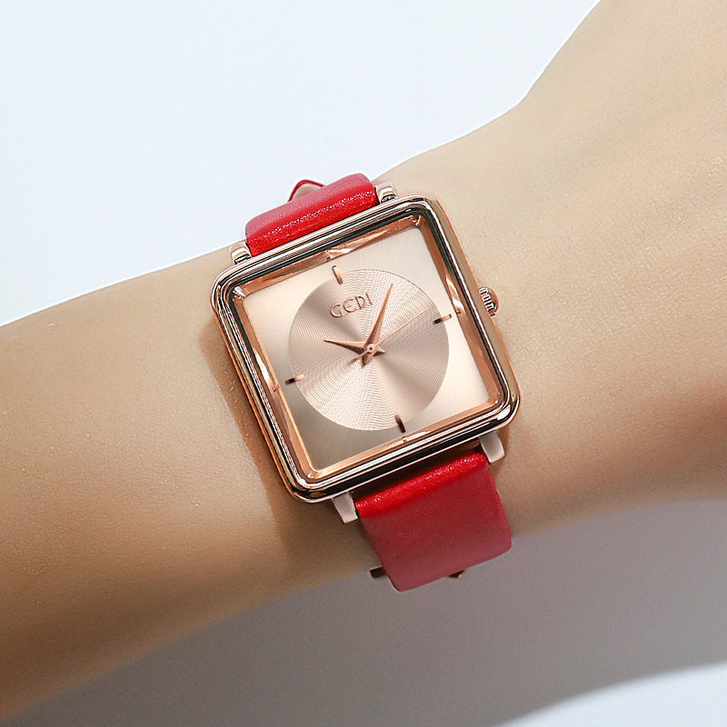 women's square dial leather strap watch, view 9 - MRSLM