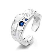 sterling silver lava texture blue zircon ring, view 2 - MRSLM