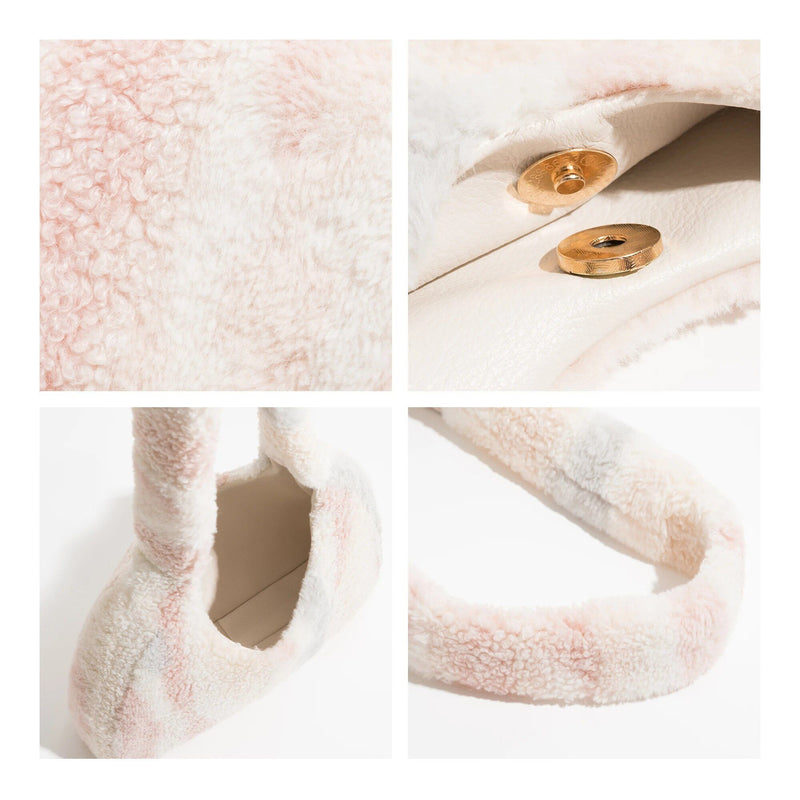 striped faux fur underarm hobo bag, view 11 - MRSLM