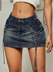 Cargo pocket short denim skirt, view 6 - MRSLM