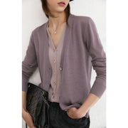 minimalist v-neck wool blend cardigan, view 8 - MRSLM