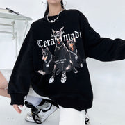 women's retro washed round neck sweater - MRSLM