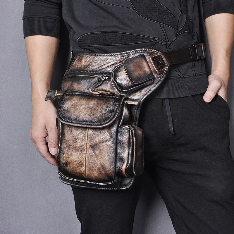 Men's oil waxed leather leg waist bag, view 11 - MRSLM