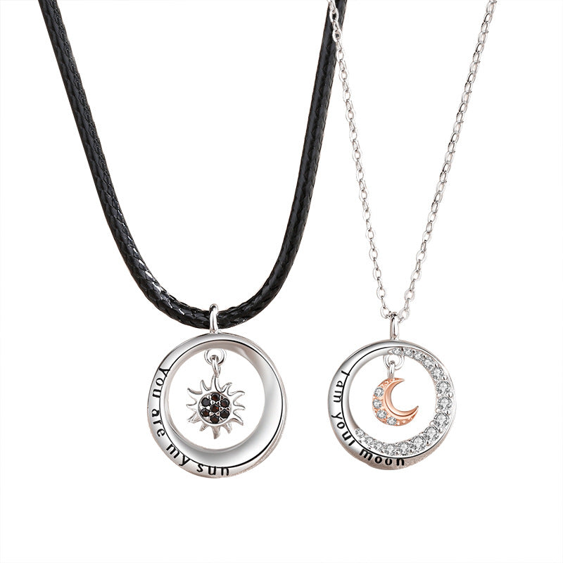 silver sun and moon circle necklace, view 3 - MRSLM