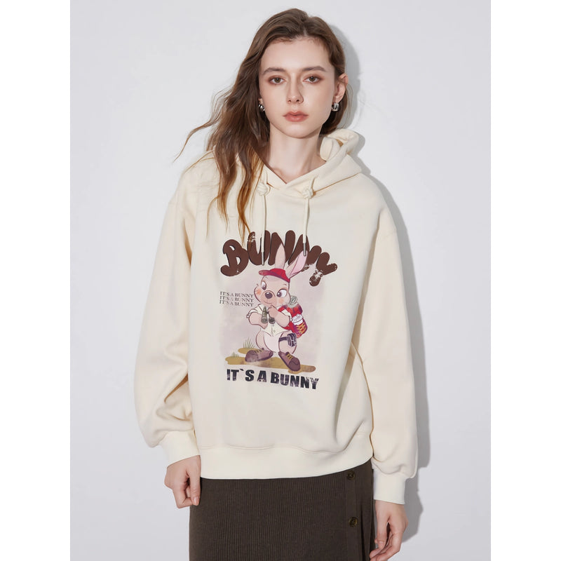 women's rabbit print hooded pullover, view 2 - MRSLM