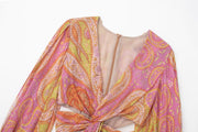 Women's long sleeve cutout print dress, view 6 - MRSLM