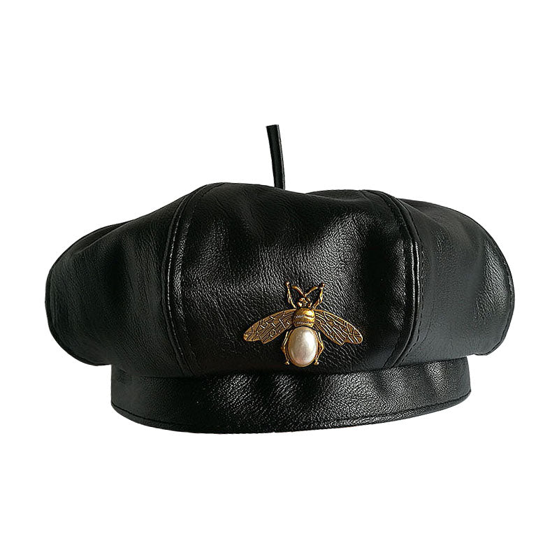 black faux leather beret, view 2 - MRSLM