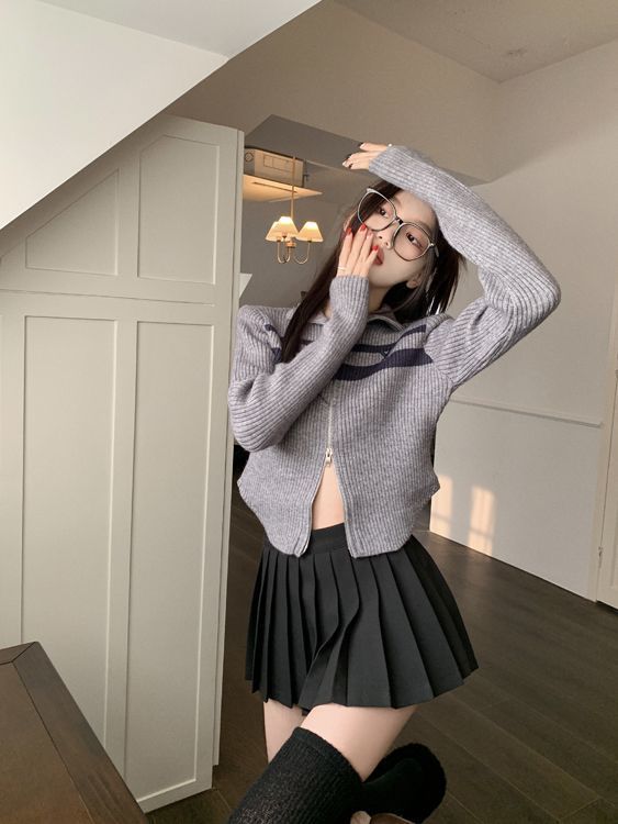 women's slim zip stand collar sweater coat, view 7 - MRSLM