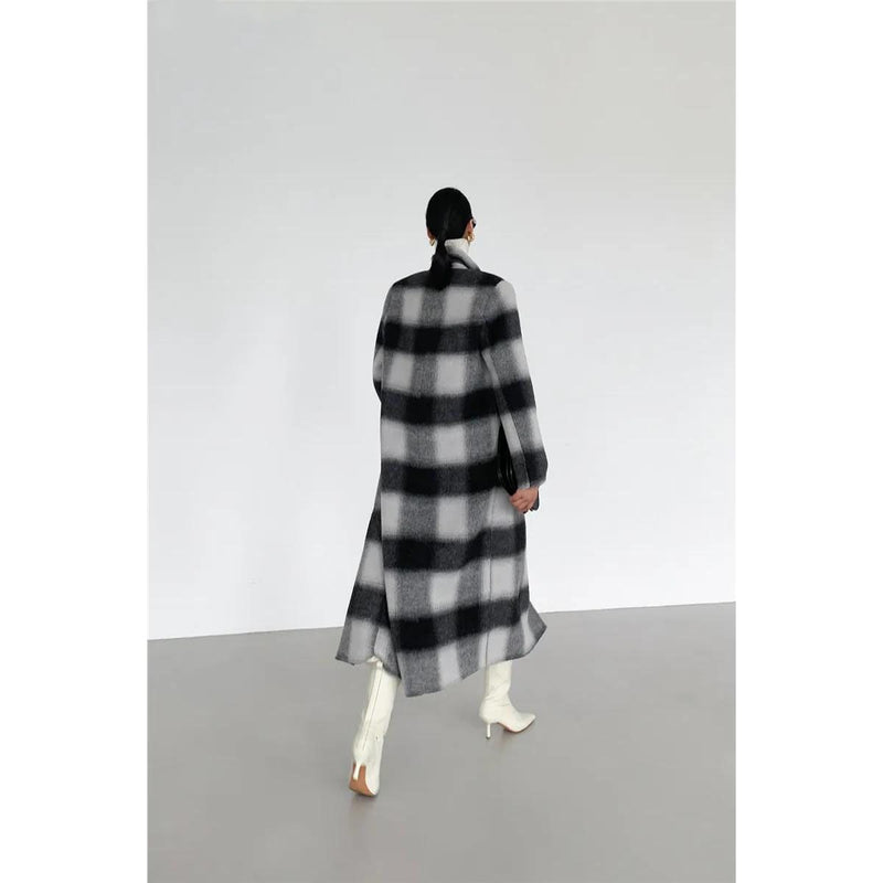 plaid double breasted long coat for women, view 6 - MRSLM