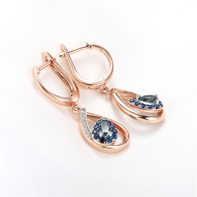 blue rose gold leaf earrings, view 5 - MRSLM