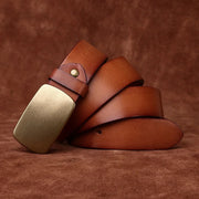 Genuine leather belt with brass pin buckle, view 7 - MRSLM