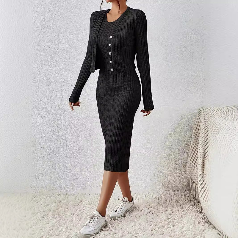 front button cropped top and dress set, view 4 - MRSLM
