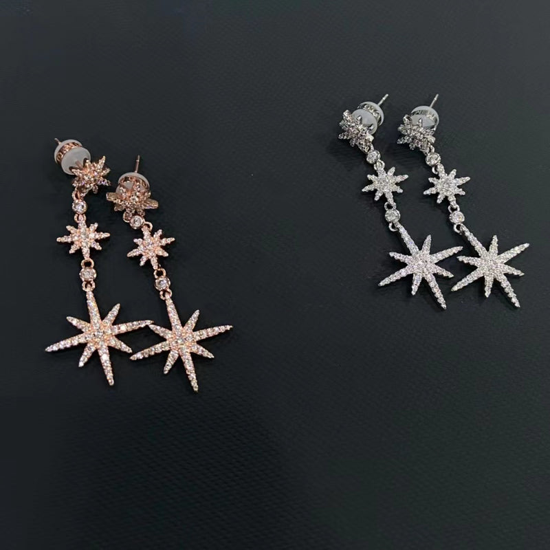 sterling silver star pendant earrings, view 2 - MRSLM