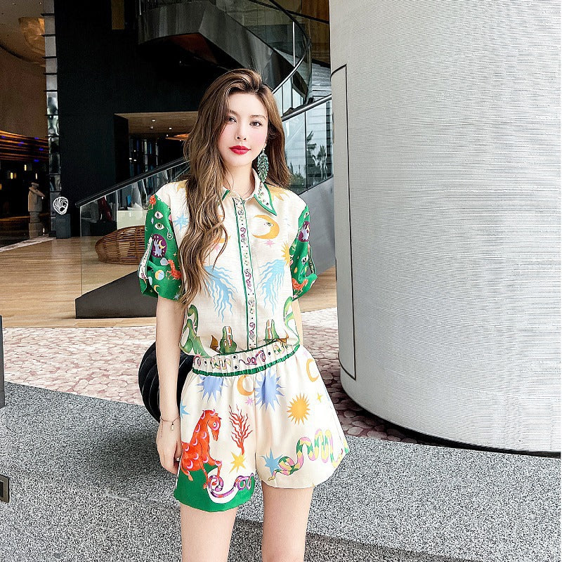casual princess sleeve shirt and shorts tea suit - MRSLM