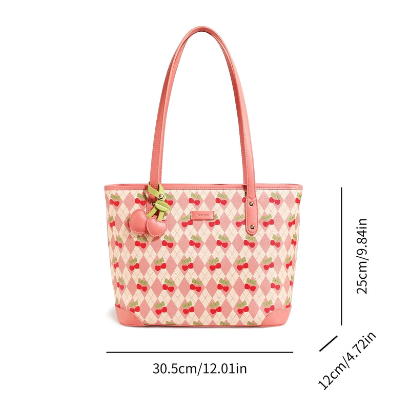 cherry print PVC tote bag, view 2 - MRSLM