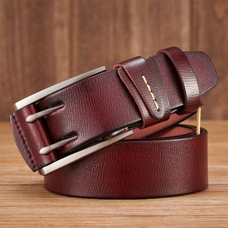 men's 4CM leather belt double pin buckle, view 10 - MRSLM