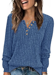 women's round neck button pullover top, view 13 - MRSLM