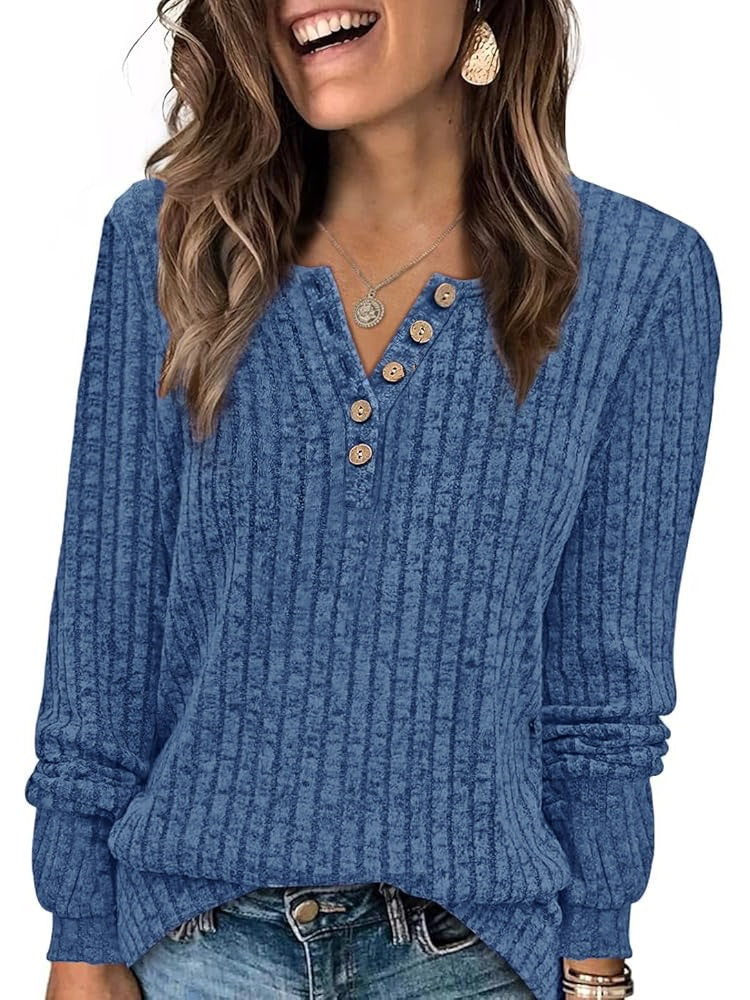 women's round neck button pullover top, view 13 - MRSLM