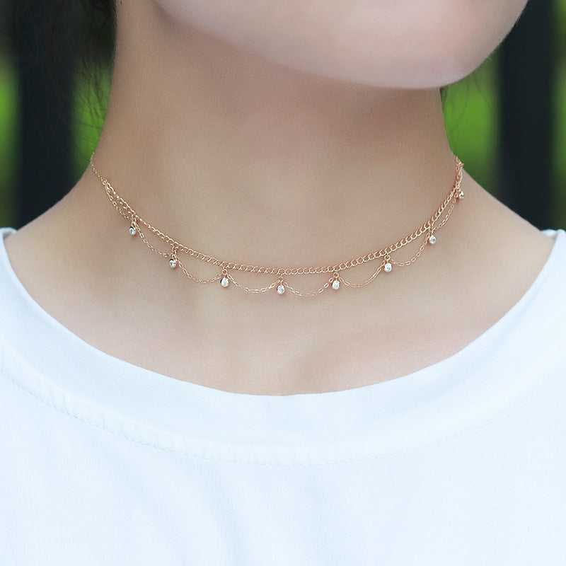 Silver wave zircon layered necklace - MRSLM