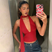 Women's lace-up low-cut back sling top, view 9 - MRSLM