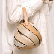 Striped PU leather bucket handbag, view 2 - MRSLM