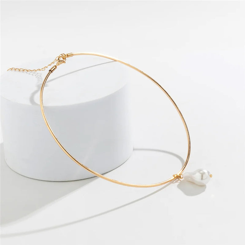 imitation pearl pendant choker necklace, view 4 - MRSLM
