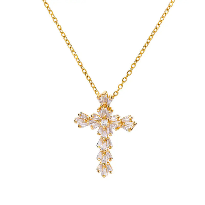 cubic zirconia cross pendant necklace, view 2 - MRSLM