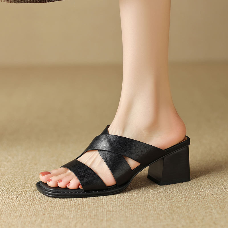 leather high-heel slippers, view 6 - MRSLM