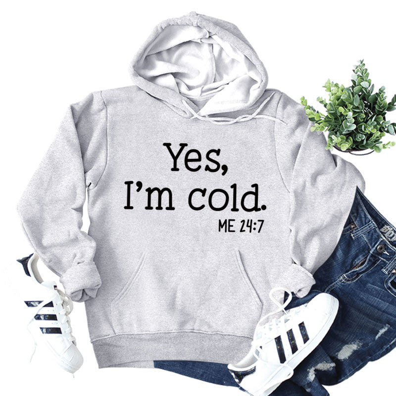 yes i'm cold letter print hoodie, view 18 - MRSLM