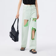 Green wide leg jeans for women, view 5 - MRSLM