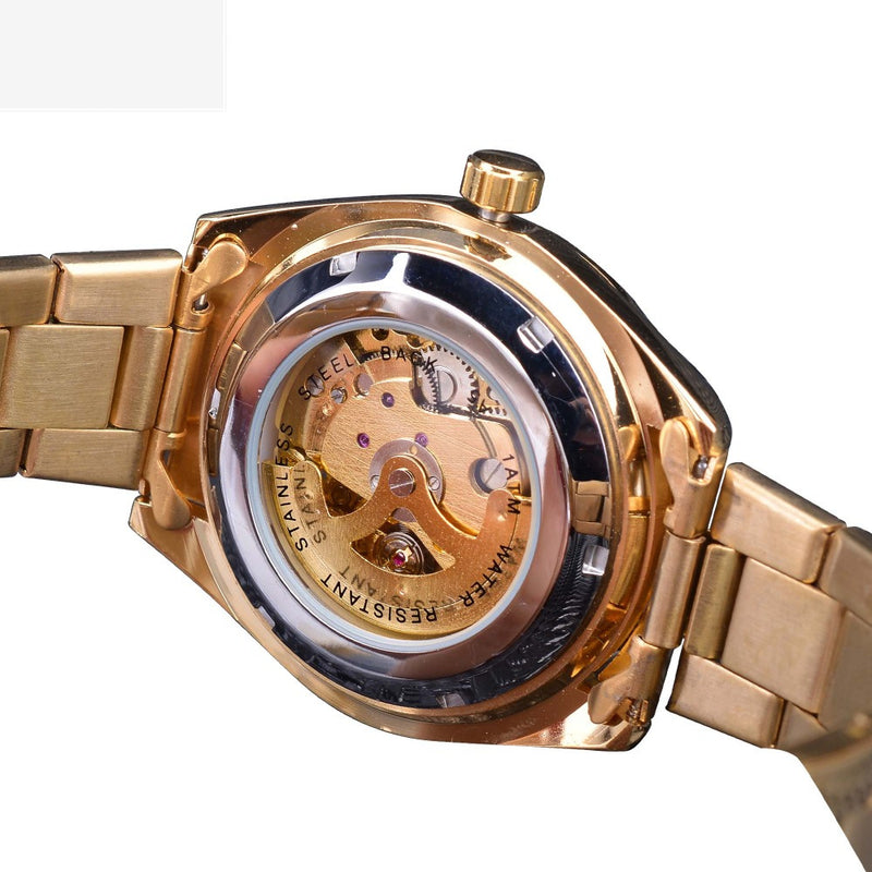 men's steel band skeleton mechanical watch, view 4 - MRSLM