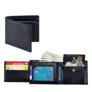 men's short trifold leather wallet, view 6 - MRSLM