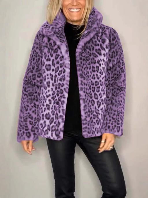 women's leopard print lapel woolen top, view 5 - MRSLM