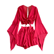 bell sleeve chiffon shirt and wide leg shorts set, view 8 - MRSLM
