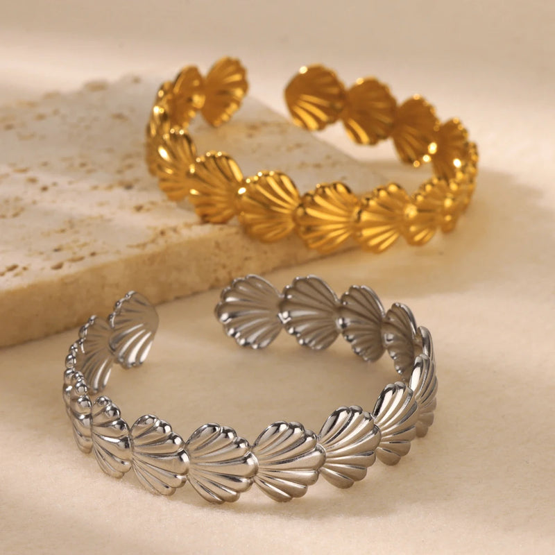 stainless steel shell cuff bracelet, view 8 - MRSLM