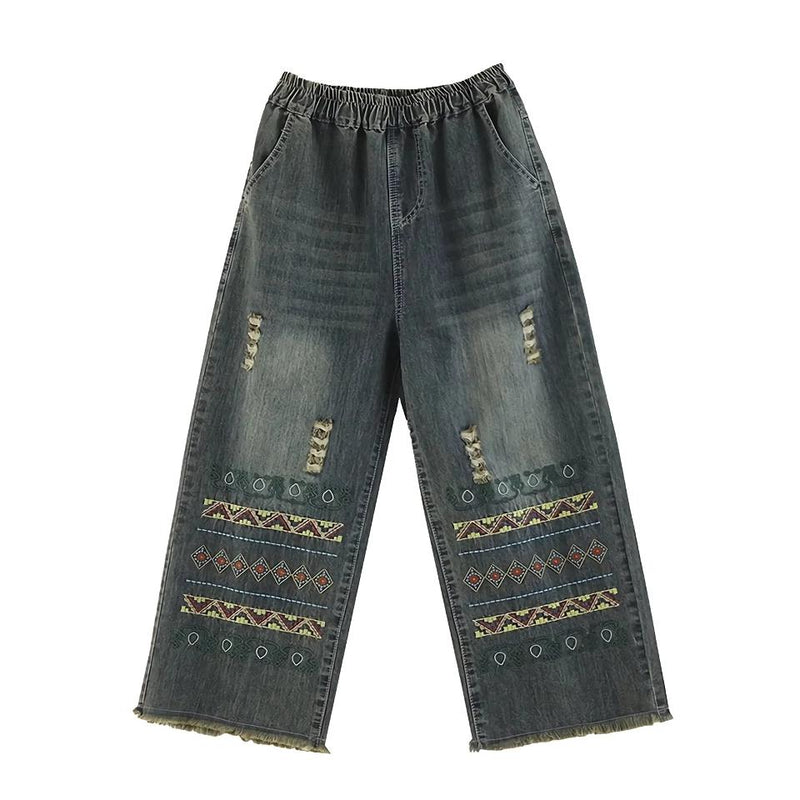 vintage embroidered wide-leg jeans, view 9 - MRSLM