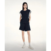 Sleeveless round neck navy top, view 6 - MRSLM