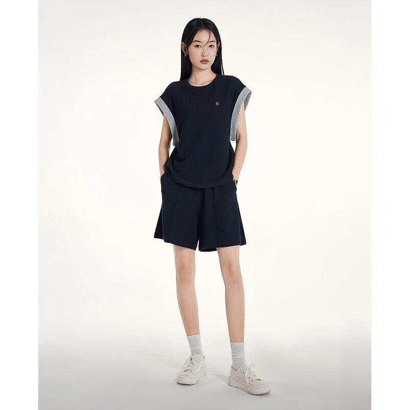 Sleeveless round neck navy top, view 6 - MRSLM